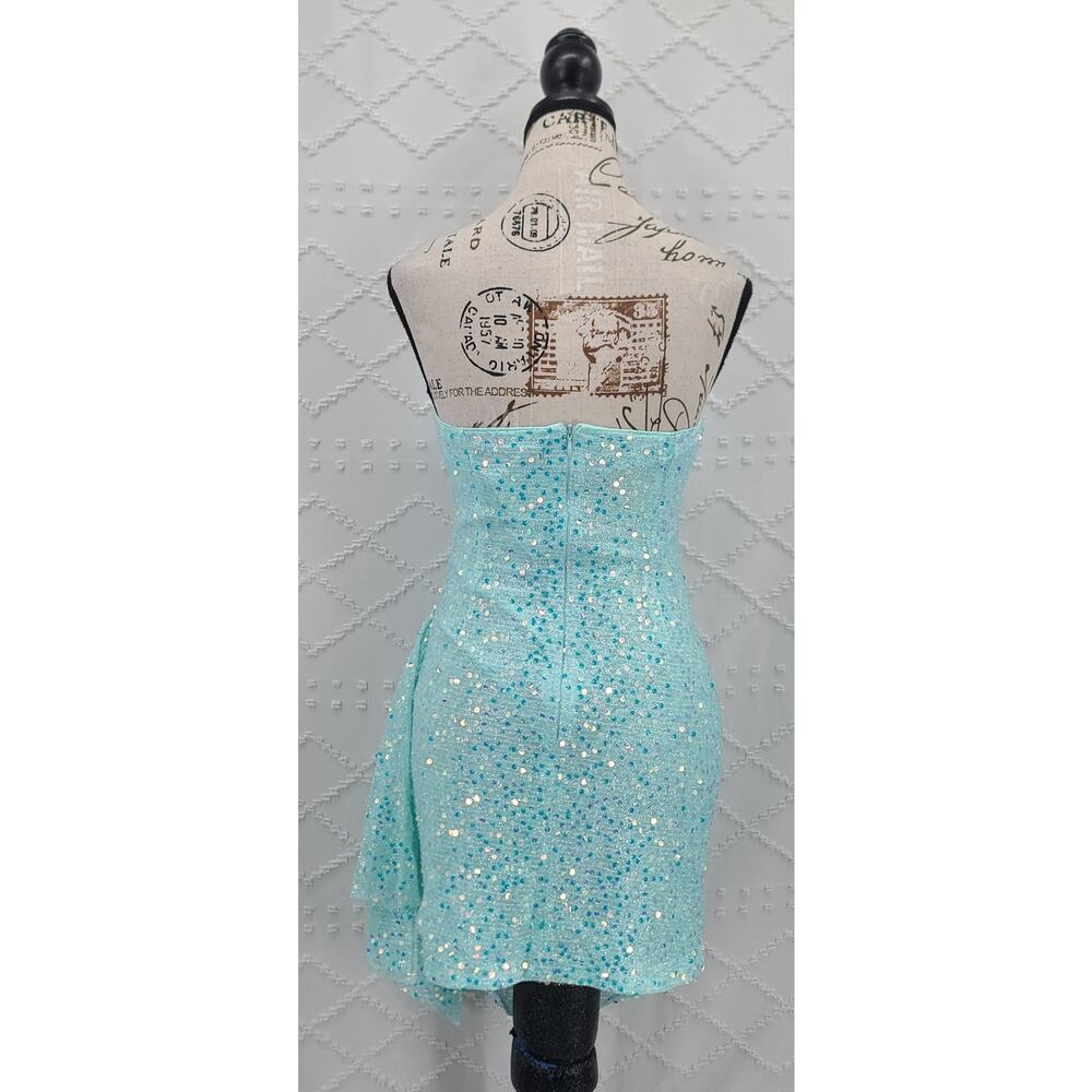 Mermaidcore Sequin aqua mini party dress zipper back Size Small Homecoming - Picture 4 of 11